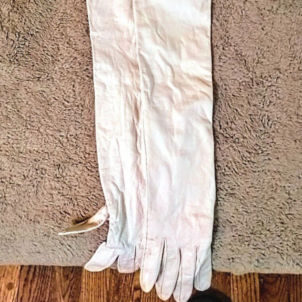 Leather Cocktail Gloves small size white VINTAGE